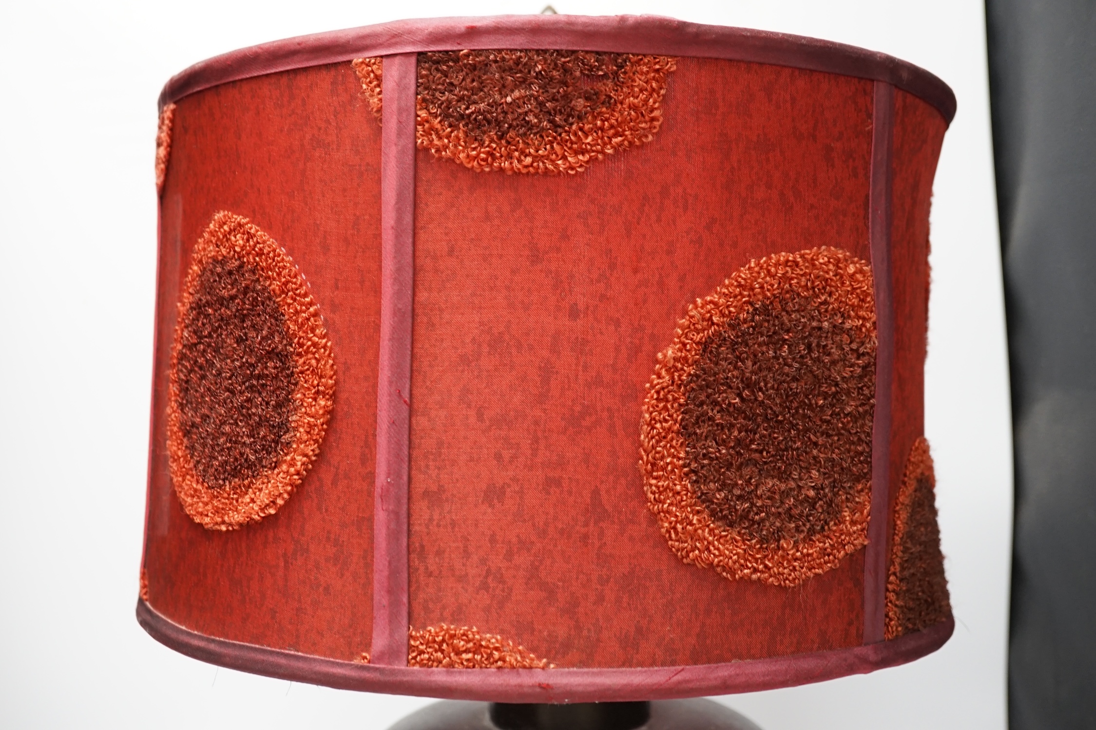 A pair of 1970's turned and ebonised wood table lamps, 57 cm high